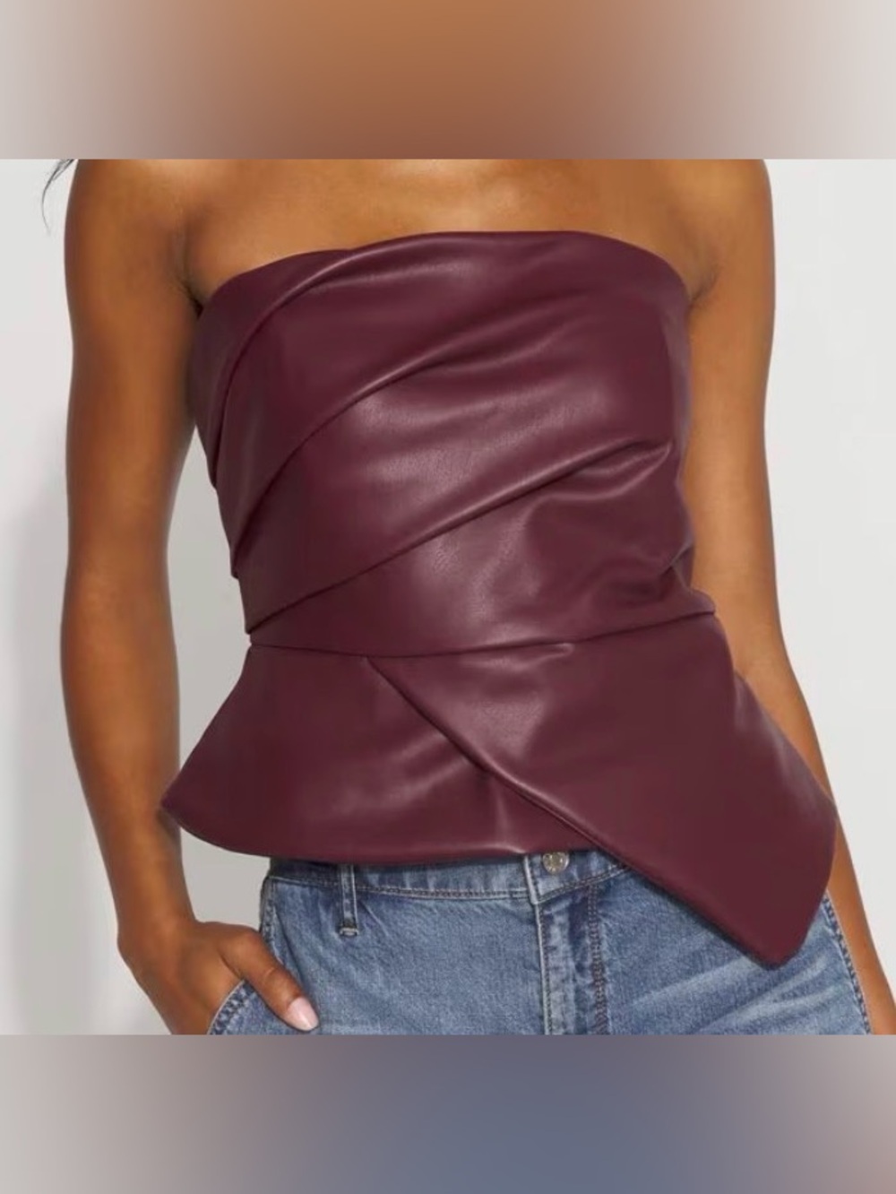 WHBM White House Black Market Draped Faux Leather Bustier Refined Red Size 6 - Picture 2 of 13